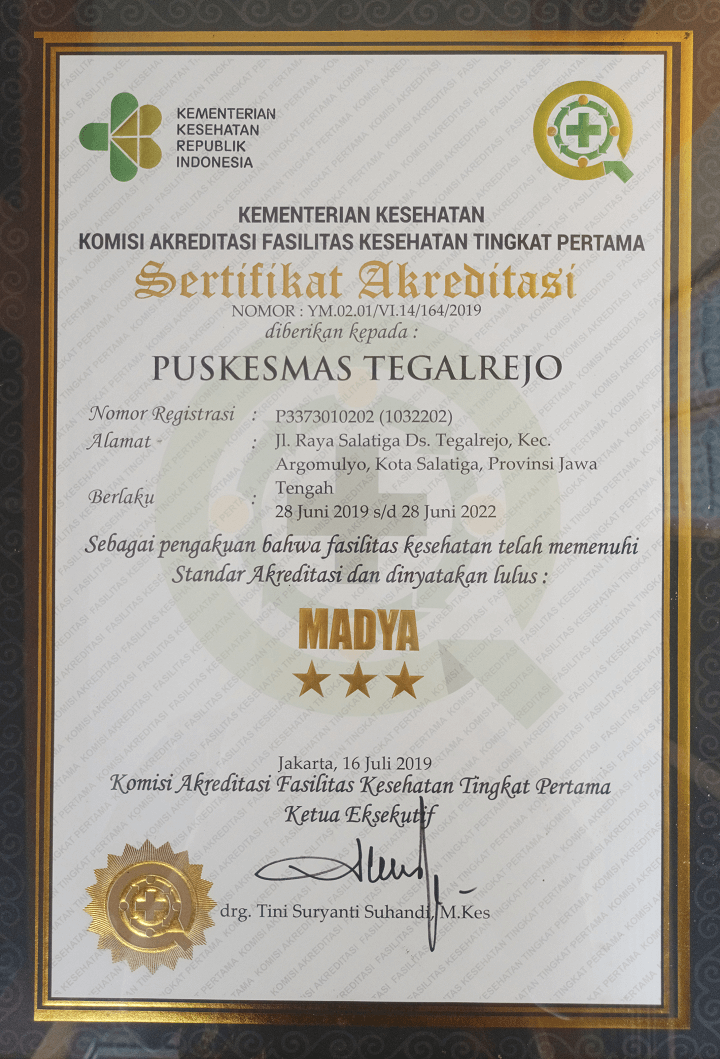 sertifikat akreditasi puskesmas tegalrejo tahun 2019